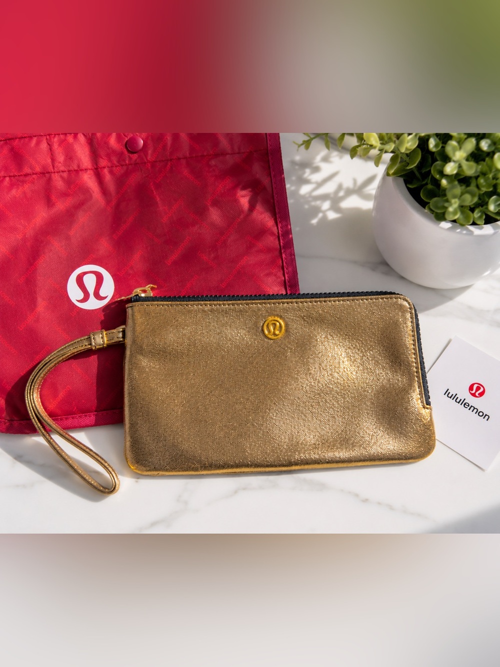 Lululemon Metallic Gold Zip Wallet / Wristlet ✨